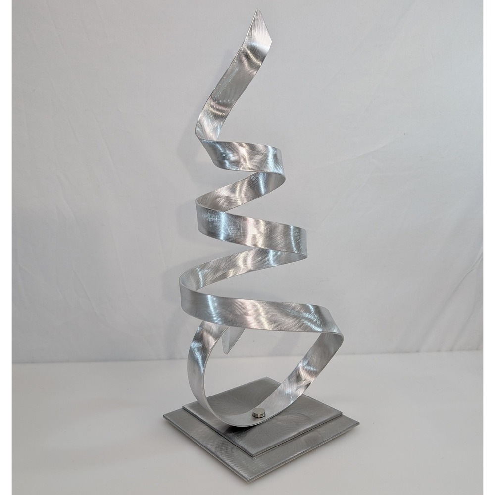 Jon Allen Abstract Metal Twist Art Sculpture Silver 16" Signed Modern Tabletop